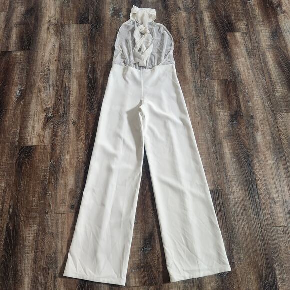 Retrofete White/Cream Jumpsuit Halter Open Back Silk Size Small Sample Wide Leg - Picture 5 of 11